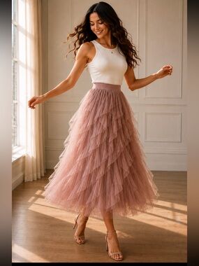 Soho Apparel Layered Ruffle Skirt - Dusty Rose will fit up to XL